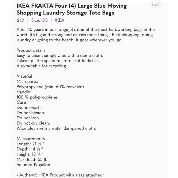 IKEA Blue large bags set of 4 NWT Ikea Frakta Shopping Bag  Home organization - Picture 11 of 12
